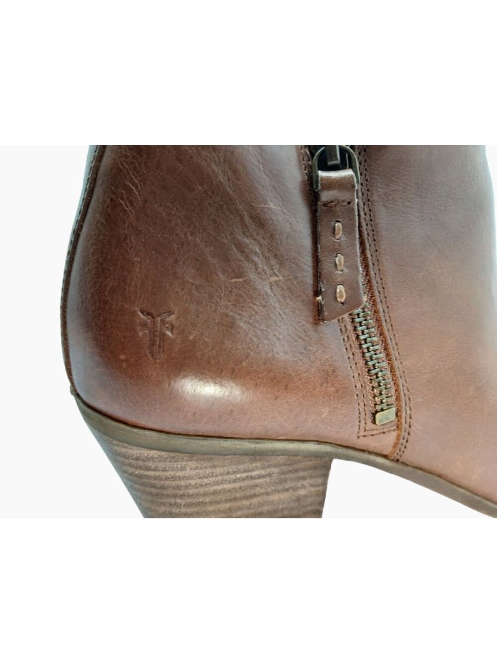 Frye Judith Double Zip Brown Leather Ankle Booties Womens Size 9M Boots Stacked - Picture 5 of 12